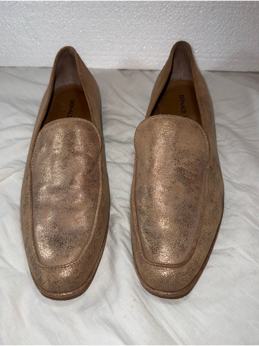 Donald J. Pliner Metallic Bronze-Tan Leather Slip-On Loafers Woman’s Sz 10